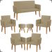 Kit Namoradeira + 4 Poltronas Decorativas Para Sala Nina + 2 Puff Redondos Suede Nude Pé Castanho - Clique E Decore