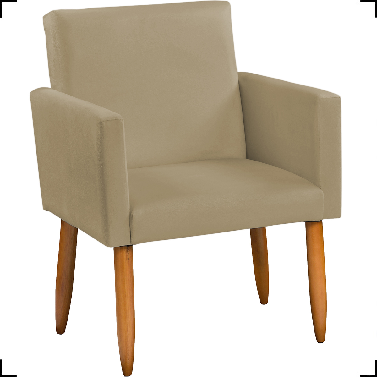 Kit Namoradeira + 4 Poltronas Decorativas Para Sala Nina + 2 Puff Redondos Suede Nude Pé Castanho - Clique E Decore