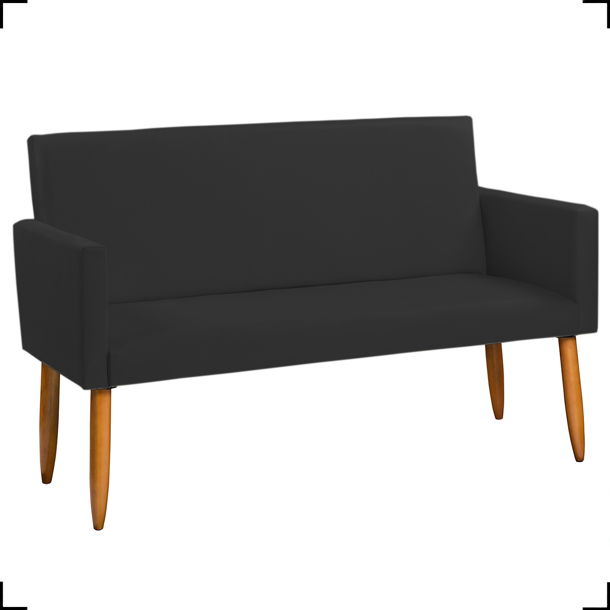 Kit Namoradeira + 4 Poltronas Decorativas Para Sala Nina + 2 Puff Redondos Suede Preto Pé Castanho - Clique E Decore