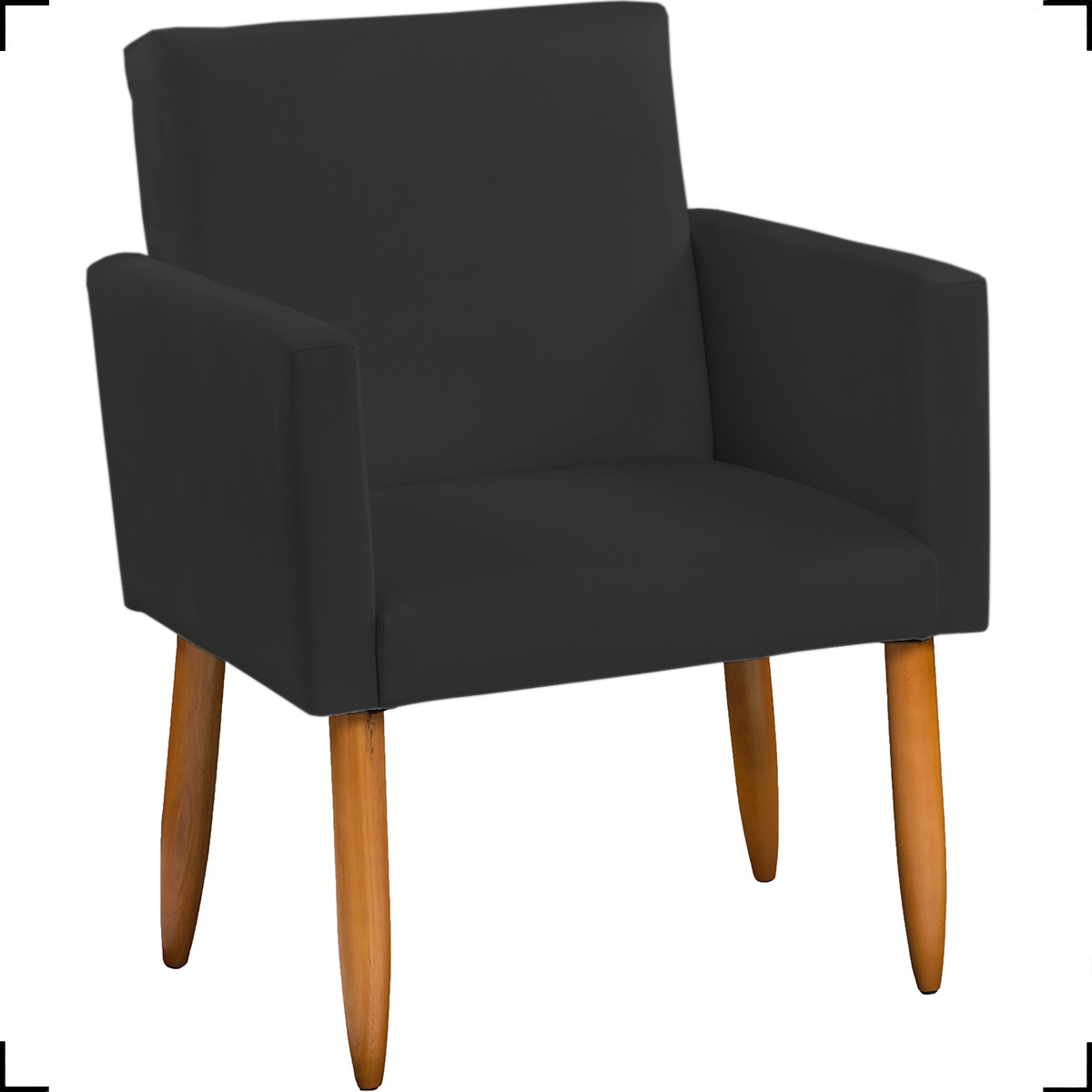 Kit Namoradeira + 4 Poltronas Decorativas Para Sala Nina + 2 Puff Redondos Suede Preto Pé Castanho - Clique E Decore