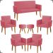 Kit Namoradeira + 4 Poltronas Decorativas Para Sala Nina + 2 Puff Redondos Suede Rosê Pé Castanho - Clique E Decor