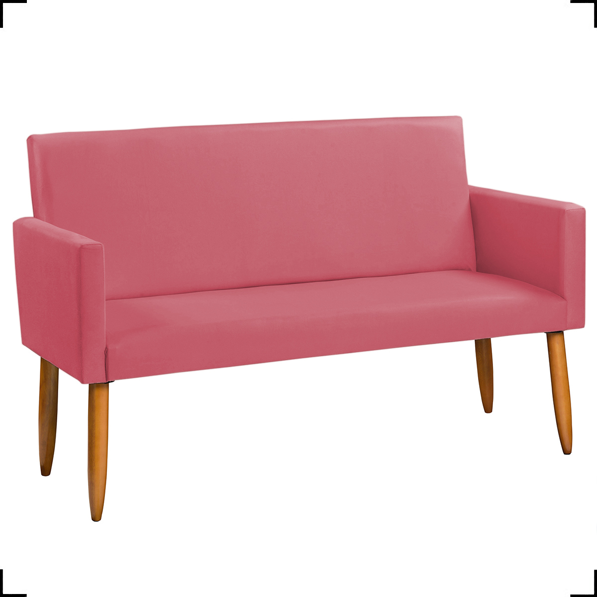 Kit Namoradeira + 4 Poltronas Decorativas Para Sala Nina + 2 Puff Redondos Suede Rosê Pé Castanho - Clique E Decor