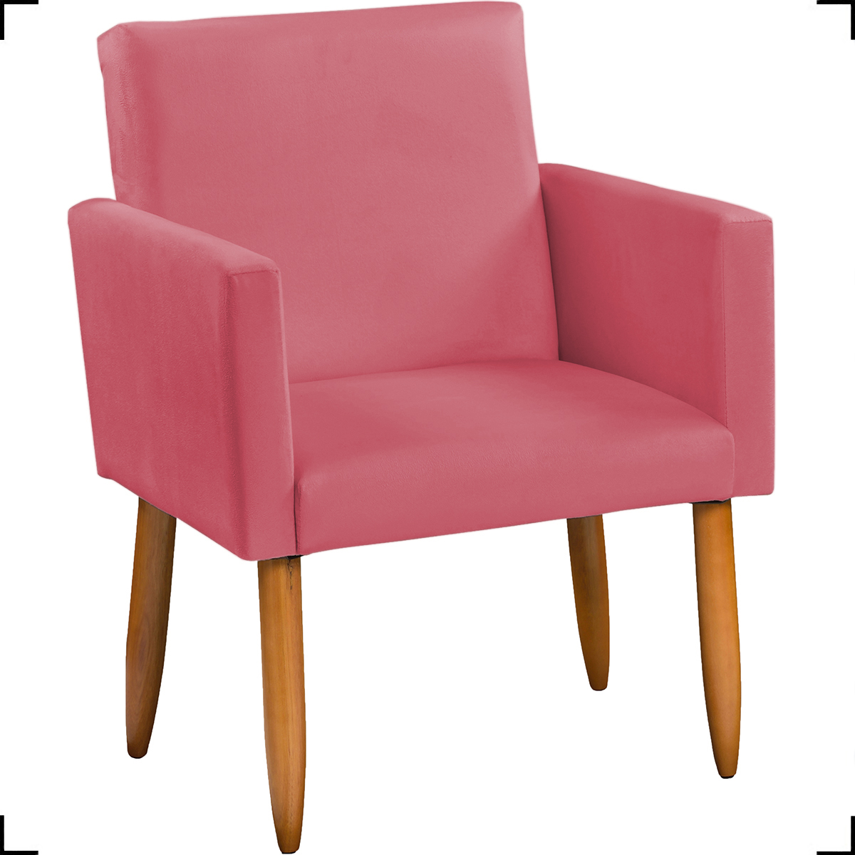 Kit Namoradeira + 4 Poltronas Decorativas Para Sala Nina + 2 Puff Redondos Suede Rosê Pé Castanho - Clique E Decor