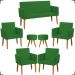 Kit Namoradeira + 4 Poltronas Decorativas Para Sala Nina + 2 Puff Redondos Suede Verde Pé Castanho - Clique E Decore