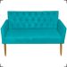 Kit Namoradeira + 4 Poltronas Decorativas Para Sala Nina Com Base E Capitonê Azul Turquesa Pé Castanho - Clique E Decore