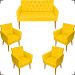 Kit Namoradeira + 4 Poltronas Decorativas Para Sala Nina Com Base E Capitonê Suede Amarelo Pé Castanho - Clique E Decore