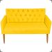 Kit Namoradeira + 4 Poltronas Decorativas Para Sala Nina Com Base E Capitonê Suede Amarelo Pé Castanho - Clique E Decore