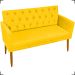 Kit Namoradeira + 4 Poltronas Decorativas Para Sala Nina Com Base E Capitonê Suede Amarelo Pé Castanho - Clique E Decore