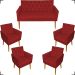 Kit Namoradeira + 4 Poltronas Decorativas Para Sala Nina Com Base E Capitonê Suede Bordô Pé Castanho - Clique E Decore
