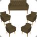 Kit Namoradeira + 4 Poltronas Decorativas Para Sala Nina Com Base E Capitonê Suede Marrom Pé Castanho - Clique E Decore