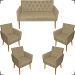 Kit Namoradeira + 4 Poltronas Decorativas Para Sala Nina Com Base E Capitonê Suede Nude Pé Castanho - Clique E Decore