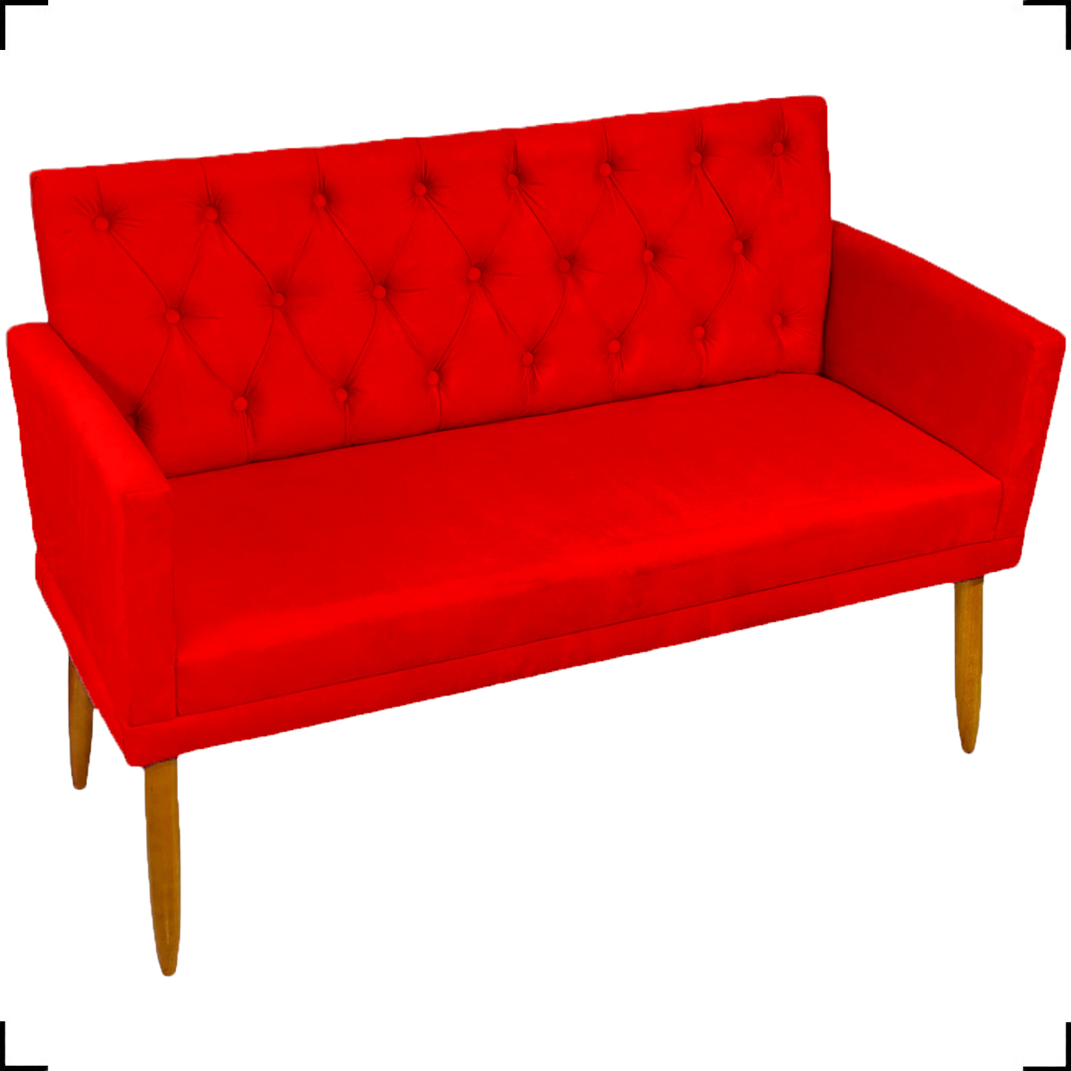 Kit Namoradeira + 4 Poltronas Decorativas Para Sala Nina Com Base E Capitonê Vermelho Pé Castanho - Clique E Decore