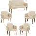 Kit Namoradeira + 4 Poltronas Decorativas Para Sala Nina Suede Bege Pé Castanho - Clique E Decore