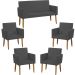 Kit Namoradeira + 4 Poltronas Decorativas Para Sala Nina Suede Cinza Pé Castanho - Clique E Decore