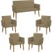 Kit Namoradeira + 4 Poltronas Decorativas Para Sala Nina Suede Nude Pé Castanho - Clique E Decore