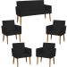 Kit Namoradeira + 4 Poltronas Decorativas Para Sala Nina Suede Preto Pé Castanho - Clique E Decore