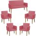Kit Namoradeira + 4 Poltronas Decorativas Para Sala Nina Suede Rosê Pé Castanho - Clique E Decore