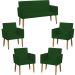 Kit Namoradeira + 4 Poltronas Decorativas Para Sala Nina Suede Verde Pé Castanho - Clique E Decore