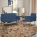 Kit Namoradeira + Poltrona Para Sala Decorativa Nina Suede Azul Marinho Pé Castanho