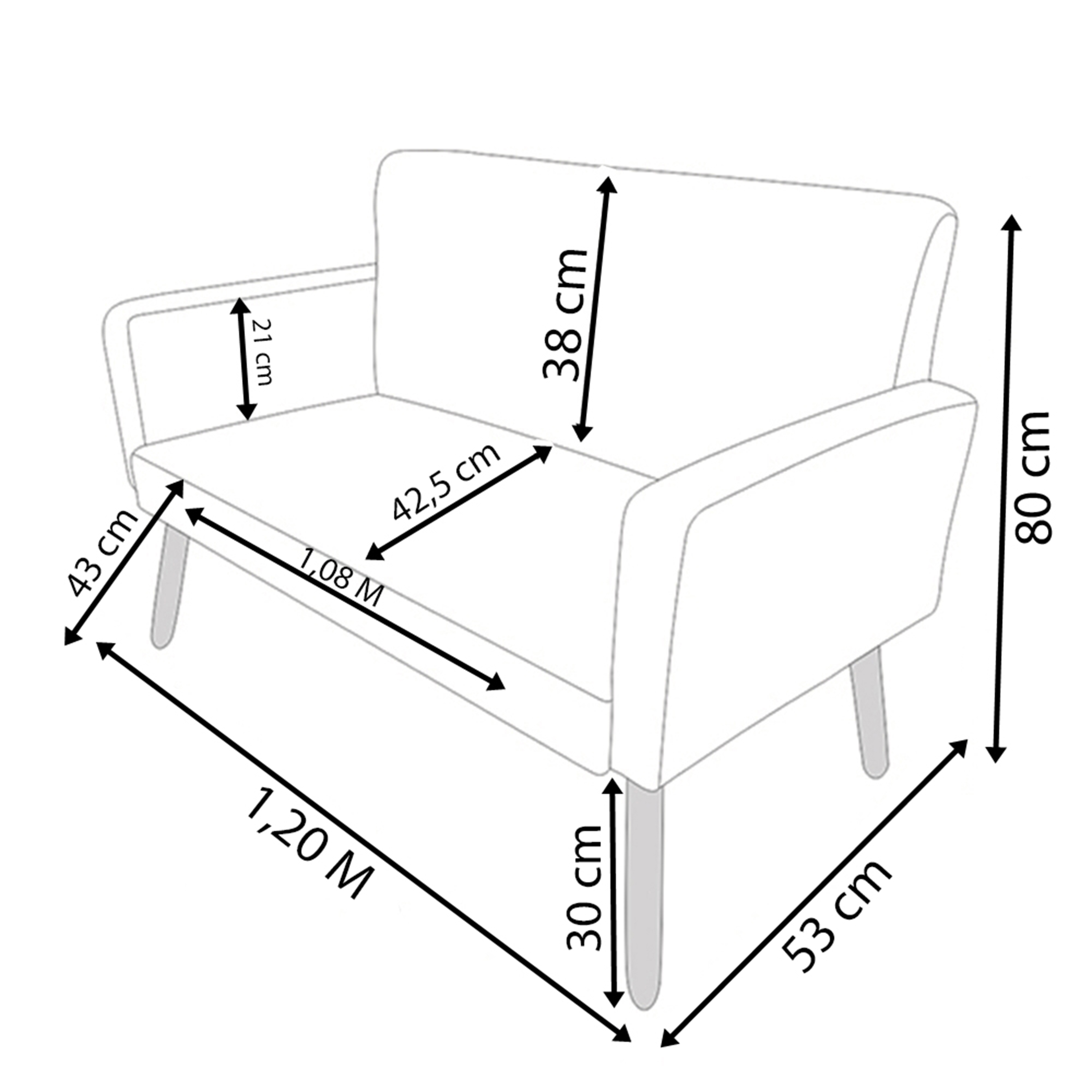 Kit Namoradeira + Poltrona Para Sala Decorativa Nina Suede Azul Turquesa Pé Castanho