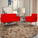 Kit Namoradeira + Poltrona Para Sala Decorativa Nina Suede Vermelho Pé Castanho