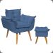 Kit Poltrona Alice Decorativa Para Sala Manicure Recepção e Puff Alice Para Quarto Penteadeira Suede Azul Marinho