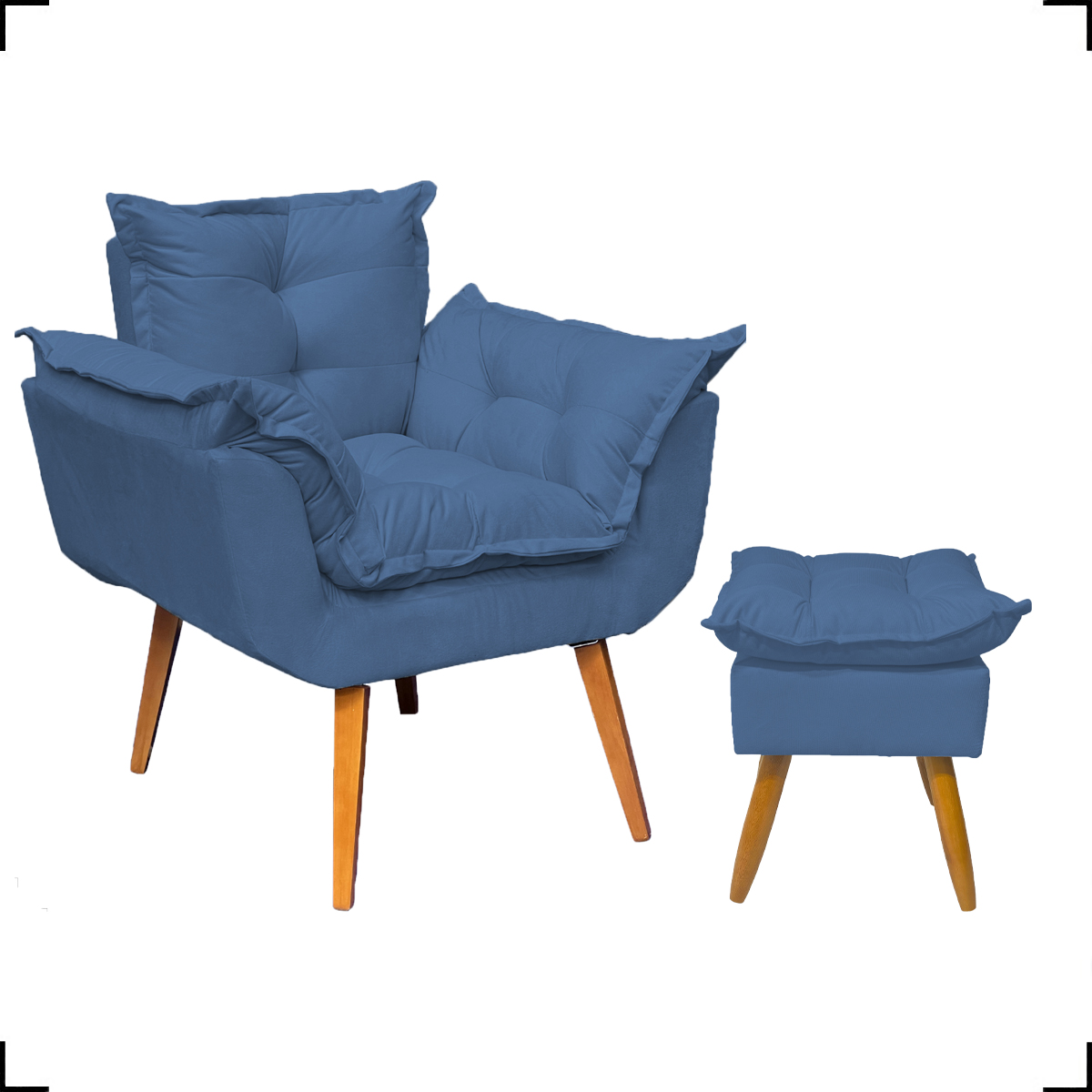 Kit Poltrona Alice Decorativa Para Sala Manicure Recepção e Puff Alice Para Quarto Penteadeira Suede Azul Marinho