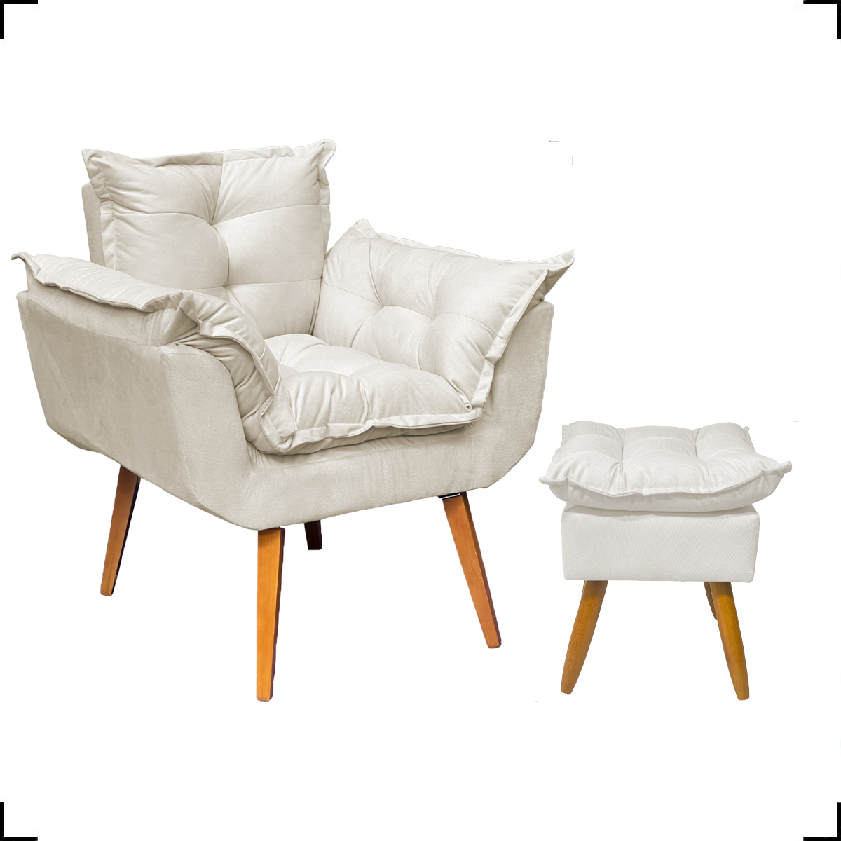 Kit Poltrona Alice Decorativa Para Sala Manicure Recepção e Puff Alice Para Quarto Penteadeira Suede Bege