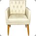 Kit Poltrona Decorativa Nina Com Base E Capitonê + Puff Redondo Suede Bege Pé Castanho - Clique E Decore