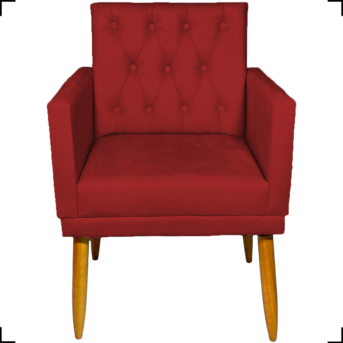 Kit Poltrona Decorativa Nina Com Base E Capitonê + Puff Redondo Suede Bordô Pé Castanho - Clique E Decore