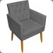 Kit Poltrona Decorativa Nina Com Base E Capitonê + Puff Redondo Suede Cinza Pé Castanho - Clique E Decore