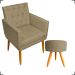 Kit Poltrona Decorativa Nina Com Base E Capitonê + Puff Redondo Suede Nude Pé Castanho - Clique E Decore