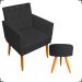 Kit Poltrona Decorativa Nina Com Base E Capitonê + Puff Redondo Suede Preto Pé Castanho - Clique E Decore