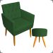 Kit Poltrona Decorativa Nina Com Base E Capitonê + Puff Redondo Suede Verde Pé Castanho - Clique E Decore