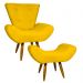 Kit Poltrona Decorativa Para Sala Emilia + Puff Emilia Suede Amarelo Pé Castanho - Clique E Decore