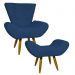 Kit Poltrona Decorativa Para Sala Emilia + Puff Emilia Suede Azul Marinho Pé Castanho - Clique E Decore