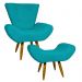 Kit Poltrona Decorativa Para Sala Emilia + Puff Emilia Suede Azul Turquesa Pé Castanho - Clique E Decore