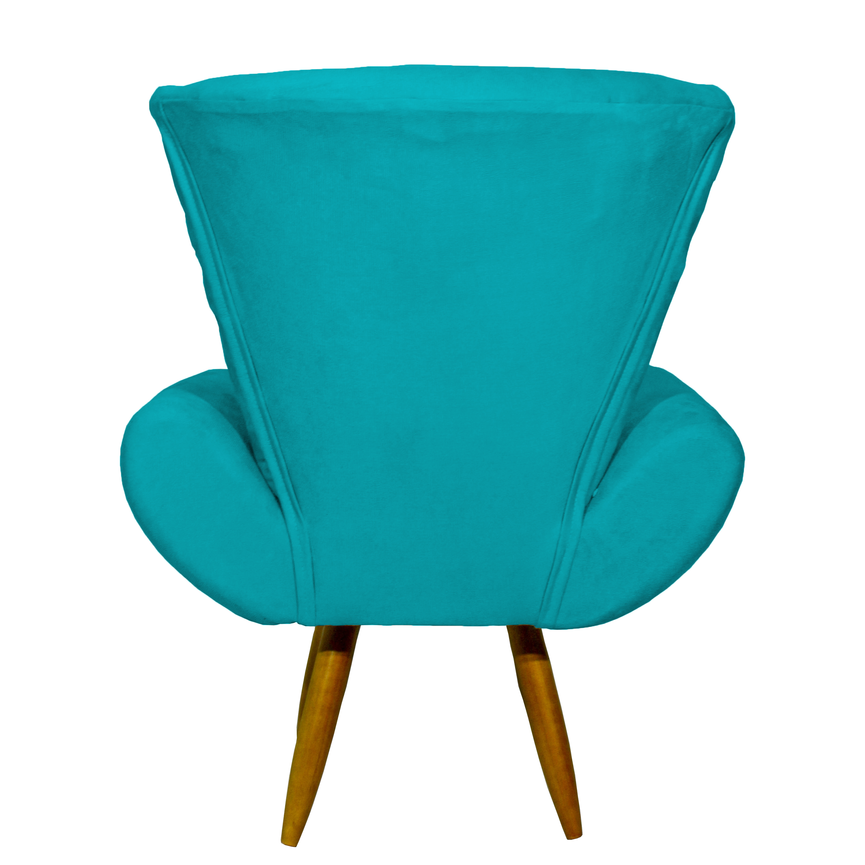 Kit Poltrona Decorativa Para Sala Emilia + Puff Emilia Suede Azul Turquesa Pé Castanho - Clique E Decore