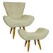 Kit Poltrona Decorativa Para Sala Emilia + Puff Emilia Suede Bege Pé Castanho - Clique E Decore