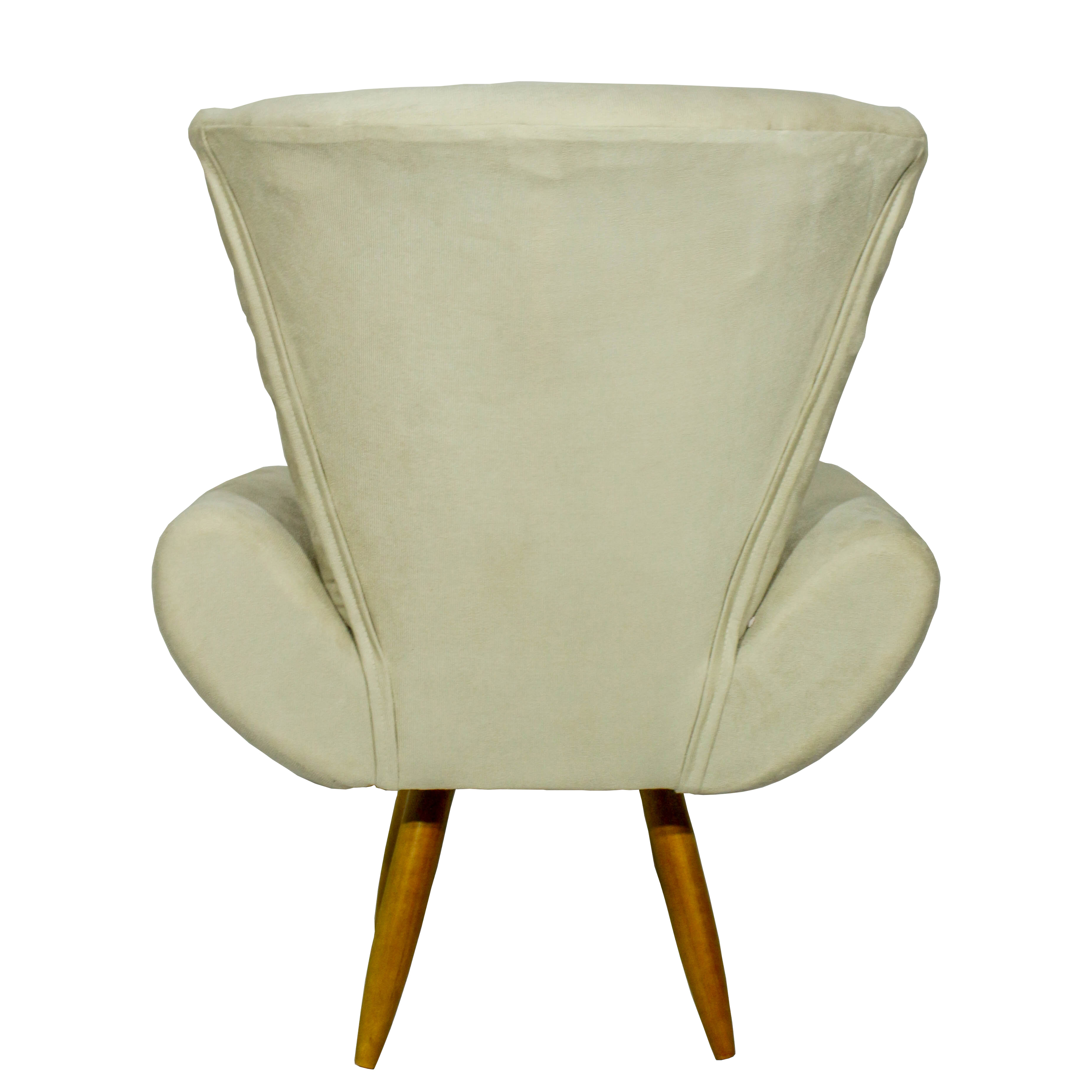 Kit Poltrona Decorativa Para Sala Emilia + Puff Emilia Suede Bege Pé Castanho - Clique E Decore