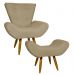 Kit Poltrona Decorativa Para Sala Emilia + Puff Emilia Suede Nude Pé Castanho - Clique E Decore