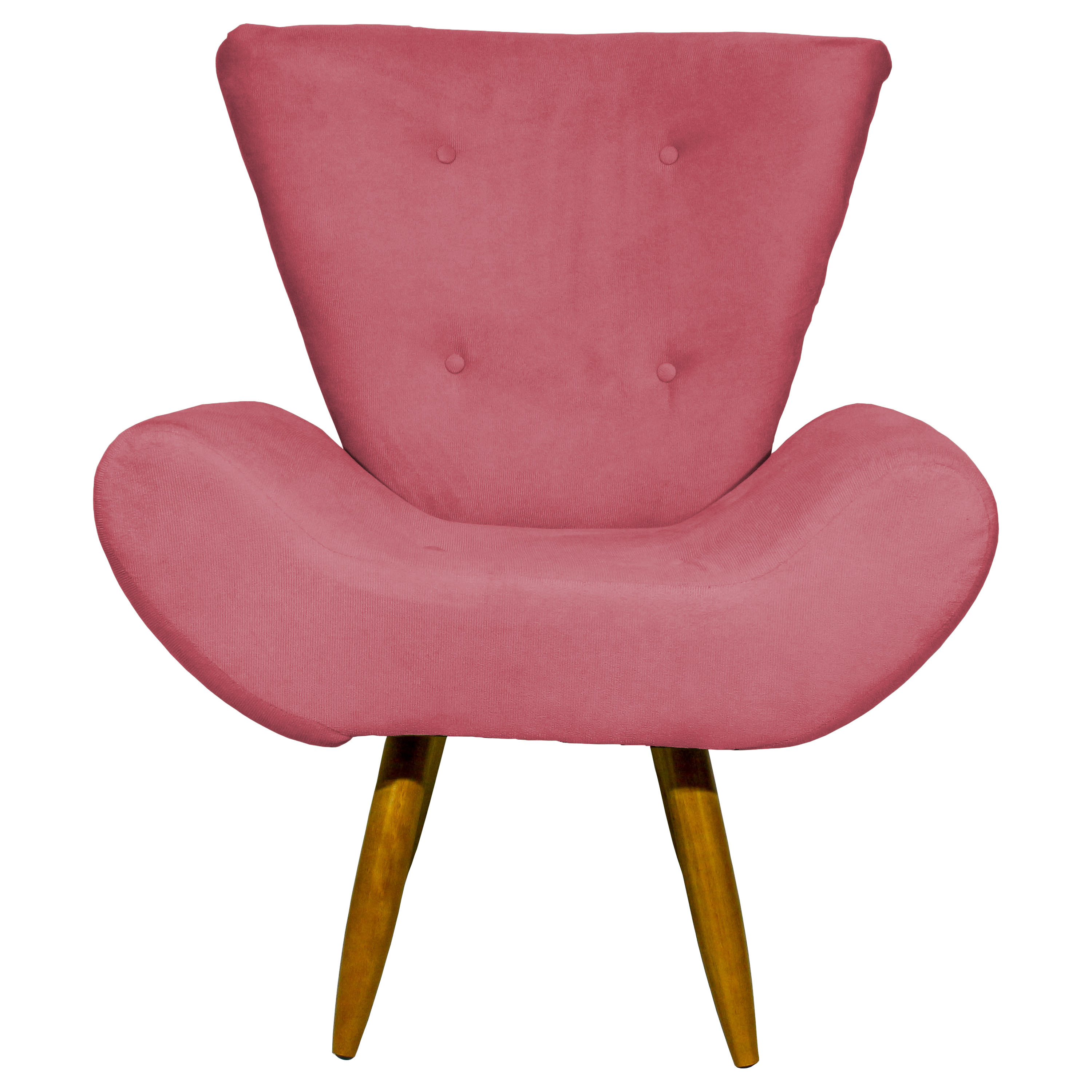 Kit Poltrona Decorativa Para Sala Emilia + Puff Emilia Suede Rosê Pé Castanho - Clique E Decore