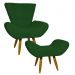 Kit Poltrona Decorativa Para Sala Emilia + Puff Emilia Suede Verde Pé Castanho - Clique E Decore