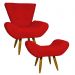 Kit Poltrona Decorativa Para Sala Emilia + Puff Emilia Suede Vermelho Pé Castanho - Clique E Decore