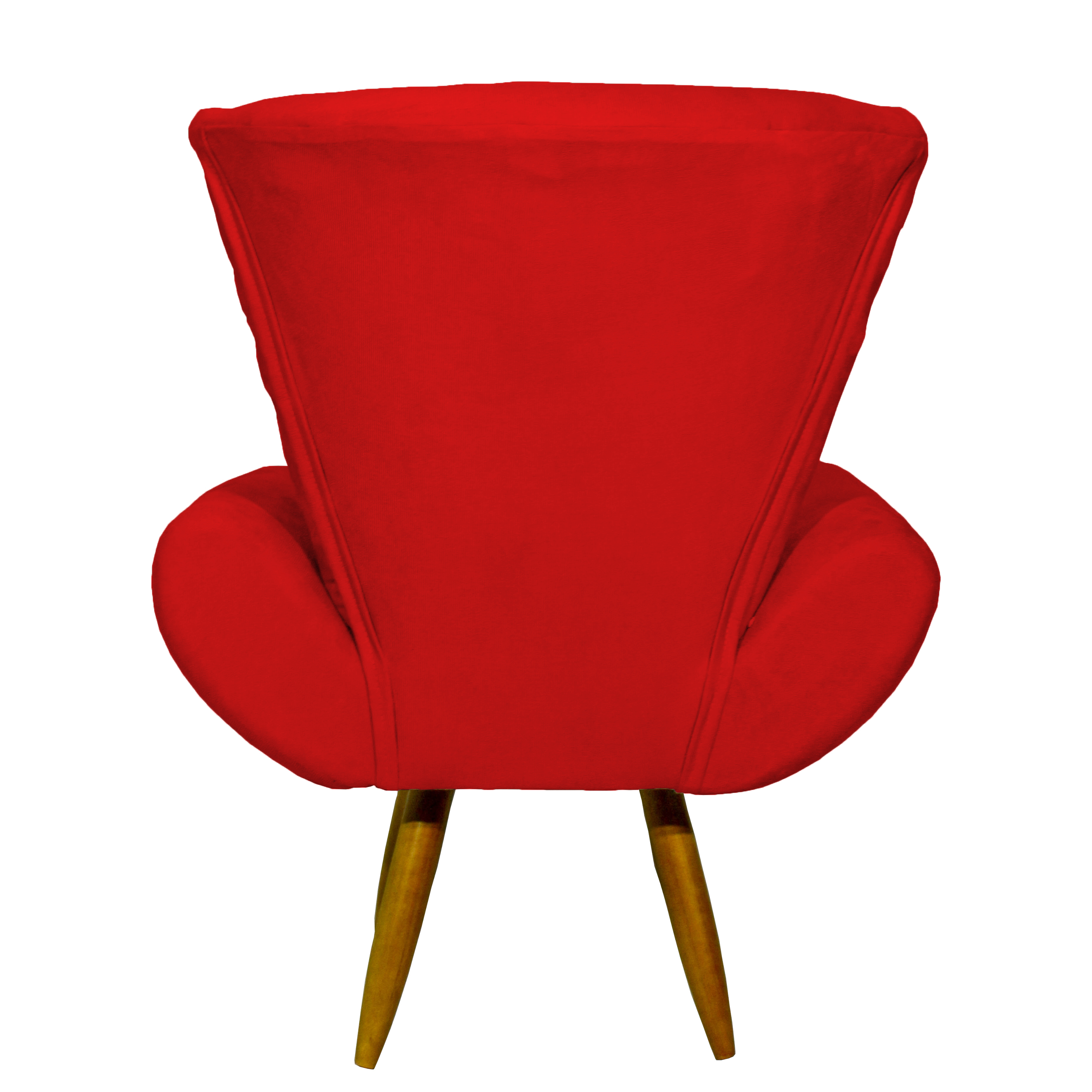 Kit Poltrona Decorativa Para Sala Emilia + Puff Emilia Suede Vermelho Pé Castanho - Clique E Decore