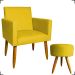 Kit Poltrona Nina Decorativa Para Sala Manicure e Puff Redondo Para Quarto Penteadeira Suede Amarelo