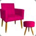 Kit Poltrona Nina Decorativa Para Sala Manicure e Puff Redondo Para Quarto Penteadeira Suede Pink