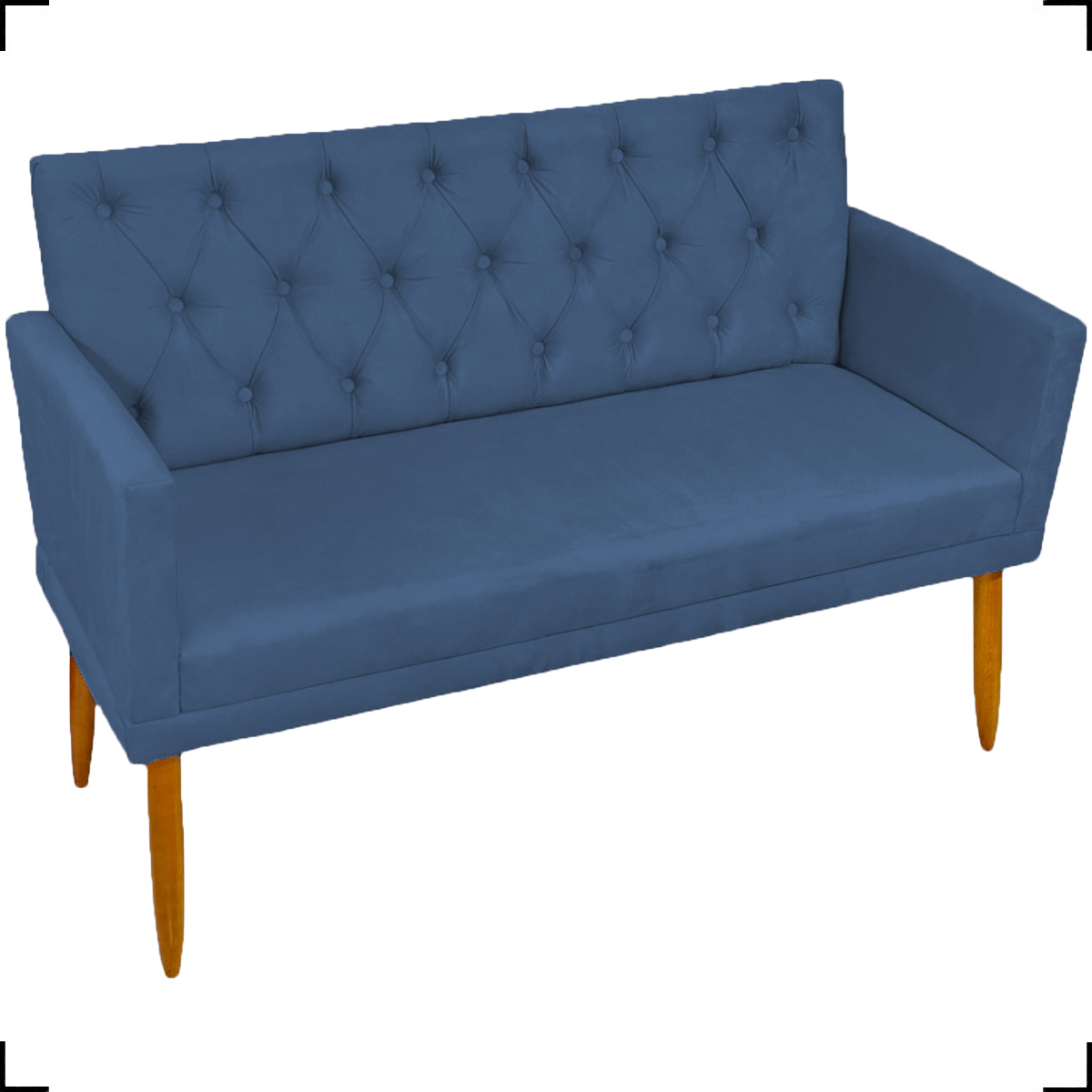 Namoradeira Decorativa Para Sala Nina Com Base E Capitonê Suede Azul Marinho Pé Castanho - Clique E Decore