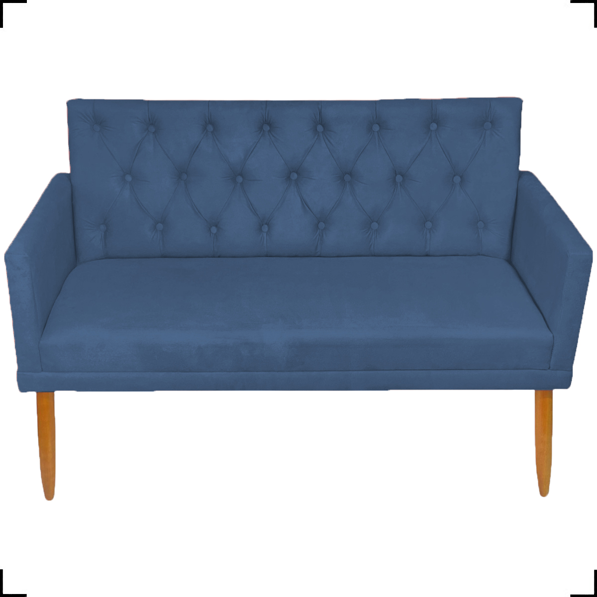 Namoradeira Decorativa Para Sala Nina Com Base E Capitonê Suede Azul Marinho Pé Castanho - Clique E Decore