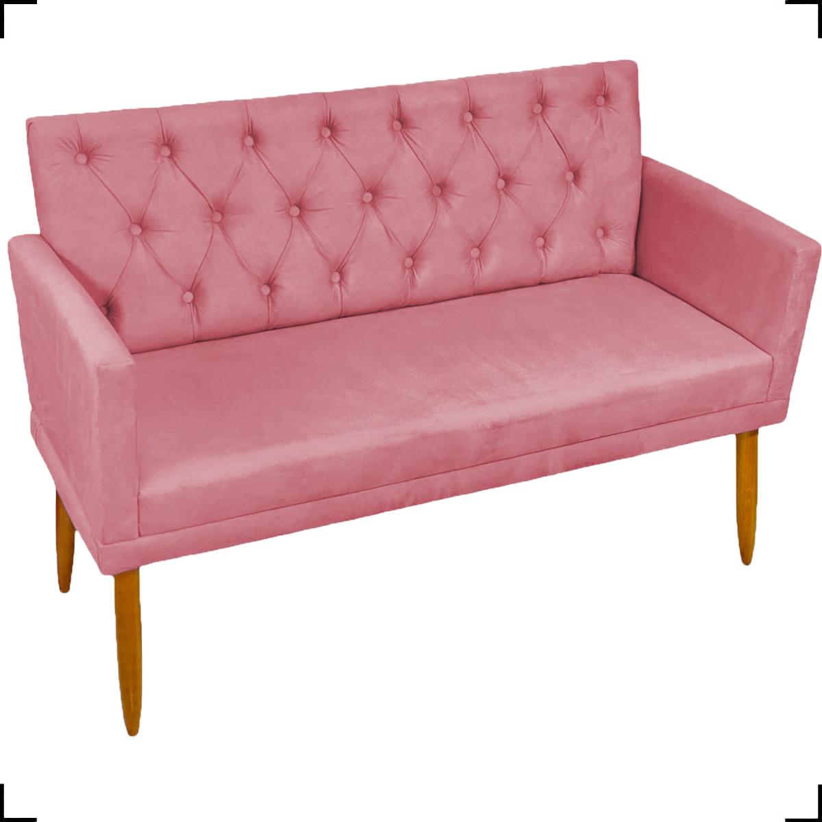 Namoradeira Decorativa Para Sala Nina Com Base E Capitonê Suede Rosê Pé Castanho - Clique E Decore